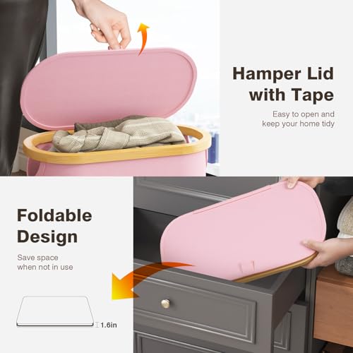 Slim Laundry Hamper with Lid, 60L Small Laundry Basket with Handles&Removable Bag, Thin Dirty Clothes Hampers for Laundry, Narrow Laundry Hampers for Bedroom Aesthetic, Pink - color: Pink, size: 60L