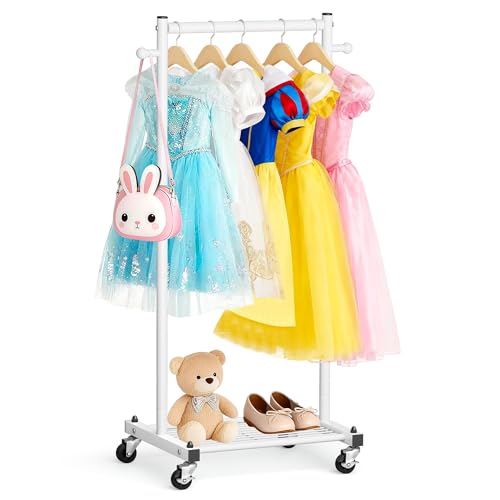 MISSLO Kids Clothing Rack for Small Space Kids Dress Up Storage with Shelf Short Baby Clothes Rack for Hanging Clothes & Dance Costumes Small Garment Rack for Closet, Wardrobe, White - color: White