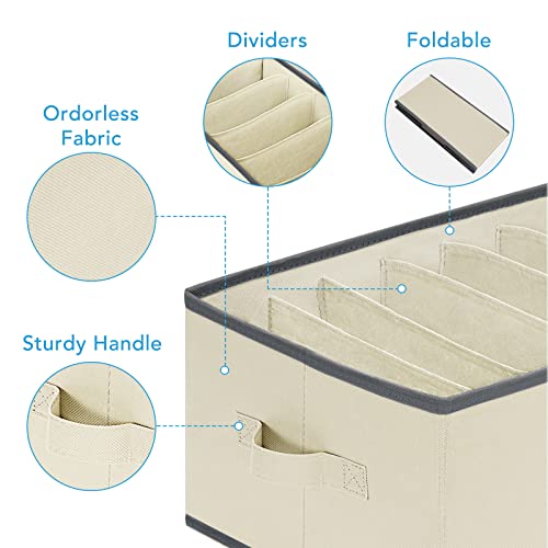 6 Pcs Large Size Wardrobe Clothes Organizers 6 Grids for Pants, Jeans, Sweater, T-shirt, Thin Coat, Dress Stackable Closet Drawer Organizer Storage Bin Container with Sturdy Handles, Beige - color: Beige, size: 6 Pack