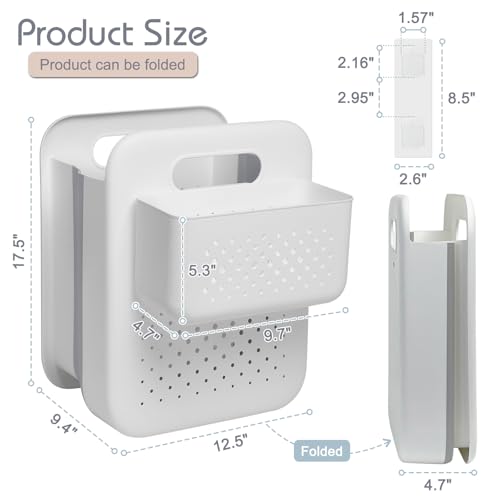 Goderewild Large Collapsible Laundry Basket with Detachable Hanging Organizer, Space-Saving Wall-Mounted Hamper for Home, Dorms, RVs, Main Basket Measures 13" x 9.5" x 17.5" In - size: L+Mini Basket