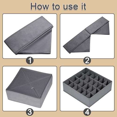 Sock Organizer Drawer Organizer,24 Compartment Foldable Storage,Closet Dividers for Underwear, Socks, Bras, Scarves, Ties, Grizzly - color: Grizzly