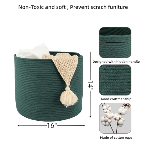 XUANGUO Cotton Rope Basket For Girls Boys Kids 16”X14” Baby Laundry Basket Nursery Bin Round Woven Baskets Organizer For Storage Toys Blankets Shoes Clothes dark green - color: dark green