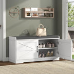 Loomie Shoe Storage Bench, 2-Tier Farmhouse Entryway Bench with Padded Seat Cushion, 13.78" D x 39.37" W x 19.69" H, Slim Shoe Cabinet Bench for Entryway, Living Room, Bedroom (White) - color: White
