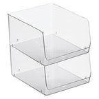 mDesign Wide Stackable Plastic Food Storage Organizer Bin Basket with Open Front for Household Kitchen Cabinets, Pantry, Offices, Closets, Bedrooms, Bathrooms - 10.2" Wide, 2 Pack - Clear - size: 12 x 10 x 6.25 (Pack of 2)
