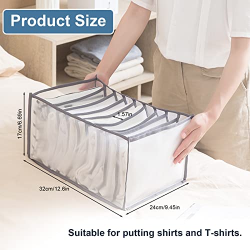 KesaPlan 2Pcs Wardrobe Clothes Organizer, 9Grids Visible Foldable Closet Organizers, Compartment Storage Box with Mesh Separation, Washable Drawer Dividers Organizers for T-Shirt & Shirts (Shirts) - color: Shirts