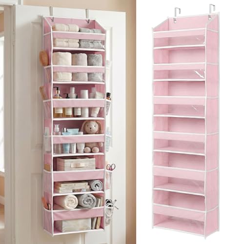 HOMELUX THEORY UPGRADED 6 Tiers Over The Door Organizer Hanging - 100D EXTRA THICK & 50lbs HUGE CAPACITY, 12 Side Mesh Pockets Over The Door Shoe Organizer, Hanging Closet Organizer (Baby Pink, 1pc) - color: 4. Baby Pink, size: Standard 1 set