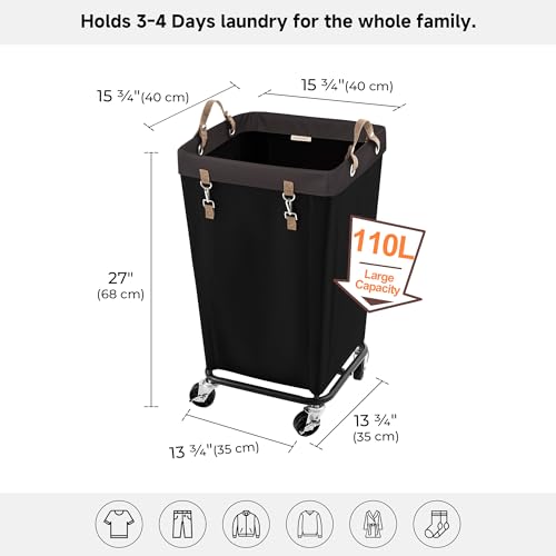 StorageWorks 110L Laundry Basket with Wheels, Large Rolling Hampers for Clothing Organizer, Dirty Clothes Basket for Hotel, Home, Closet, Dorm, Black - color: Black, size: 110L
