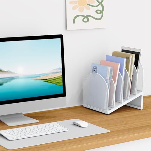 5-Section Desk File Organizer, Metal Mesh Folder Organizer for Documents, Mail & Office Papers (White) - color: White
