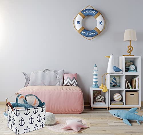 HIYAGON Kids Storage Basket Nautical Gift Basket Empty Boys Toy Storage Bin Organizer Box Rectangular Room Decor for Home,Books (Anchor) - color: Anchor