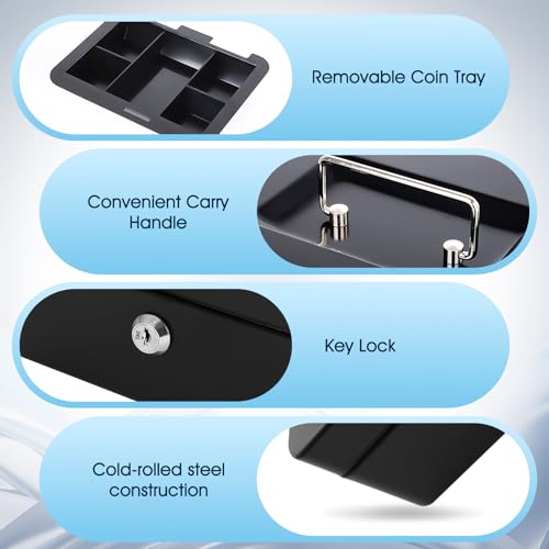 KYODOLED Metal Cash Box with Key Lock & Money Tray - Secure Safe for Home, Office & Events, Ideal for Cash, Meds & Small Items, 7.87" x 6.30" x 3.35", Black, 4 Pack - color: Black-4PACK, size: Medium