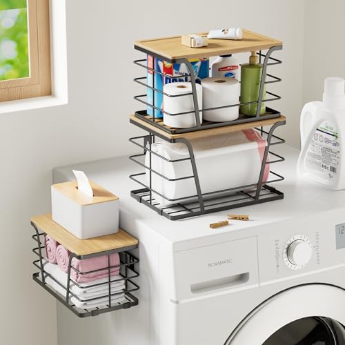 TIDIIABODE 3 Pack Stackable Pantry Organizer, Trash Bag Dispenser Under Sink, Kitchen Organization and Storage, Kitchen Counter Organizer, Black - color: 3-Pack-XL&L&S-Black