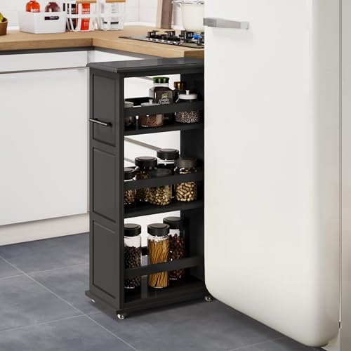 Lavish Home 3-Tier Slim Rolling Storage Cart - 16.7” x 9” Narrow Rolling Cart with Handle and Wheels for Bathroom, Laundry Room, and Kitchen Organization - Pull-Out Home Organizers (Black) - color: Black, size: 16.7”W x 9”D