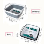 FOSJGO Reinforced Collapsible Dish Basin with Drain Plug, 2.4 Gal/9L Space-Saving Foldable Sink, Wash Basin for Kitchen, Camping, Baby Bottles, Vegetable Washing and Party Beverage Tubs - color: Gray