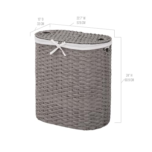 Seville Classics Premium Handwoven Portable Laundry Bin Basket with Carrying Handles, Household Storage for Clothes, Linens, Sheets, Gray, Oval Hamper - color: Gray, size: Oval Hamper (1-Pack)