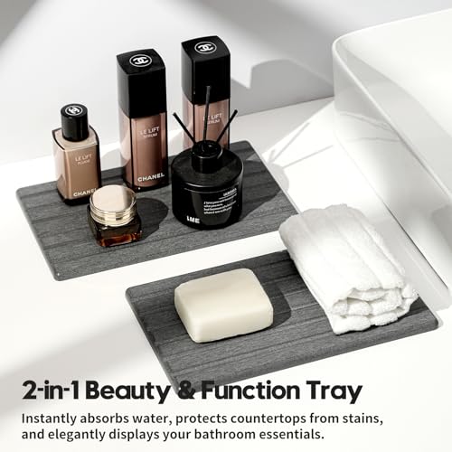 Razborci 2PCS Water Absorbing Stone Drying Tray Mat for Bathroom Sink & Kitchen Counter Organizer, Quick Dry Dish Soap Dispenser Sponge Holder, Vanity Sink Caddy, Coaster, Dark Gray - 10" x 6" - color: 2pack-10"x 6" - Dark Gray