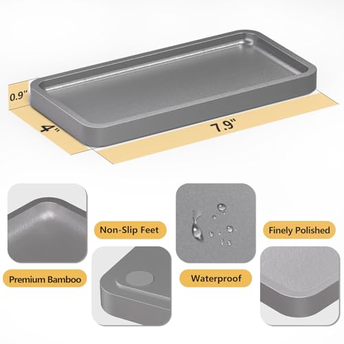 Weenson Small Bathroom Vanity Tray for Countertop Makeup Perfume Jewelry Decor Candle Keys, Bamboo Kitchen Tray for Soap Dispenser Spice, Small Catchall Tray Toilet Tank 7.9"L x 4"W x 0.79"H Silver - color: Silver, size: 7.9" x 4" x 0.8"