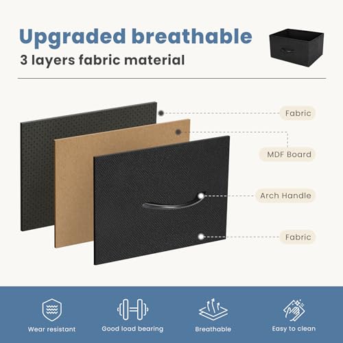 DUMOS Nightstand with 4 Drawers Bedside Table with Removable Fabric Bins Sturdy Steel Frame Wood Top Organizer Furniture for Bedroom Closet Living Room - color: Black, size: 11.8"D x 17.7"W x 37.4"H (4 Drawers)