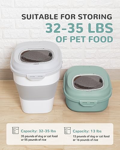 30-35 Lbs Dog Food Storage Container Collapsible Dog Food Container with Airtight Lids, Wheels, Scoop and 2pcs Food Storage Containers, Large Pet food storage for Dog, Cat (Green) - color: Green