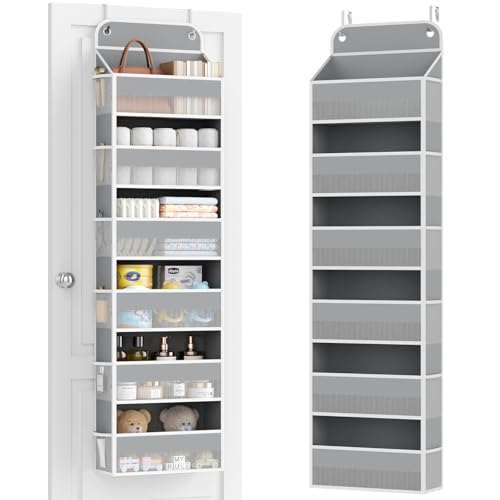 Yecaye 6 Tier Over the Door Organizer, 52.8lbs Capacity Door Organizer Hanging with 12 Mesh Pockets, Behind the Door Storage for Closet Baby Nursery Bathroom Bedroom,and Dorm,1Pc - color: Grey, size: 6 Tier