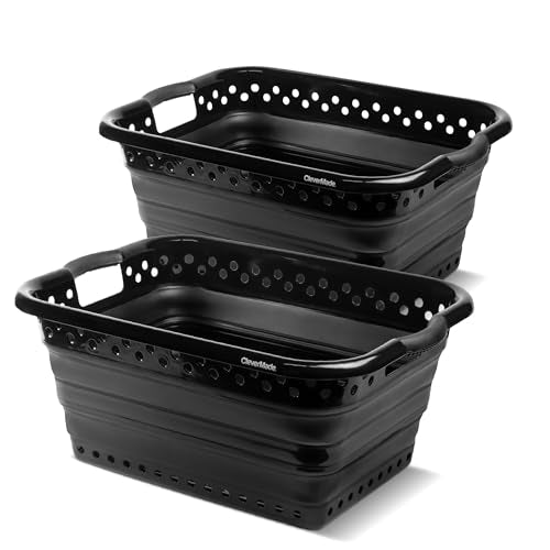 CleverMade Collapsible Laundry Baskets - 39L Foldable Large Collapsible Laundry Basket with Handles for Space Saving Storage, Black, 2 Pack - size: 2 Pack