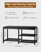 Shoe Rack Storage Bench for Entryway - Iron Shoe Rack with Bench for Entryway, Front Door Entrances or Bathroom, Space-Saving and Robust, Holds Up to 560 lb