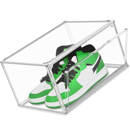 Acrylic Shoe Box, Sneaker Display Case Transparent Box Shoe Storage Bins Clear Plastic Stackable Boot Handbag Organizer Containers with Lids, 1Pack Size 12 - color: Clear, size: Medium