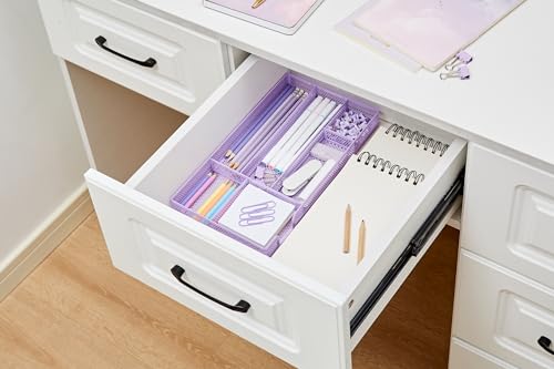 Annova Desk Drawer Organizer/Storage Tray - Metal Mesh with Dividers for Pens, Desktop Accessories, Bathroom, Kitchen, Makeup and Office Supplies (Small, Light Purple) - color: Light Purple, size: Small