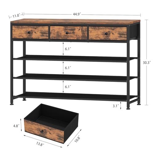 usikey 4 Tier Shoe Rack with 3 Drawers & 3 Oxford Fabric Shelves, Holds 15-18 Pairs, Metal Shoe Storage with Wood Top, Shoe Organizer for Entryway, Closet, Apartment, Rustic Brown UNYXJX022F - color: 4 Tier ( 44.9 X 11 X 30.3 Inches)-rustic Brown