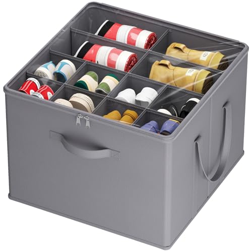 Lifewit Shoe Storage Organizer for Closet, Fabric Large Shoe Box Storage Containers with Clear Cover, Foldable Bins for Boots Heels Sneakers Fits 12-16 Pairs, 1 Pack Gray - color: Gray