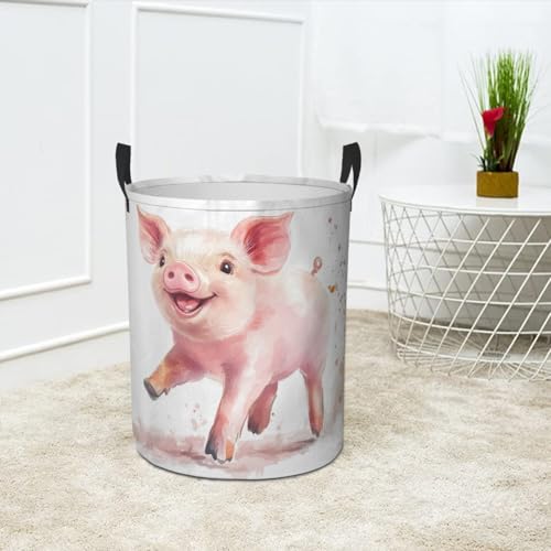 Cute Pig Laundry Basket Funny Animal Foldable Laundry Hamper with Handles Clothes Storage Bin for Household Bedroom Bathroom Dorms 17.3"x13.6" - color: Cute Pig