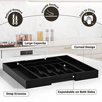 Utensil Organizer Silverware Drawer Organizer - Bamboo Expandable Cutlery Tray with Dividers for Utensil Holder Office Storage Makeup Desk Drawer Tool Organization W13.5"-19.5" x L17.5" x H2.5"(Black) | Expandable, Cutlery Tray, with Dividers, Utensil Hol