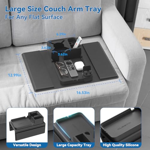 Couch Arm Cup Holder CLESOO Couch Arm Tray Anti-Slip Couch Cup Holder Silicone Sofa Armrest Tray Dual Side Pocket Couch Drink Holder Sofa Caddy Arm Remote Holder Snack Caddy with Phone Holder Black - color: Black