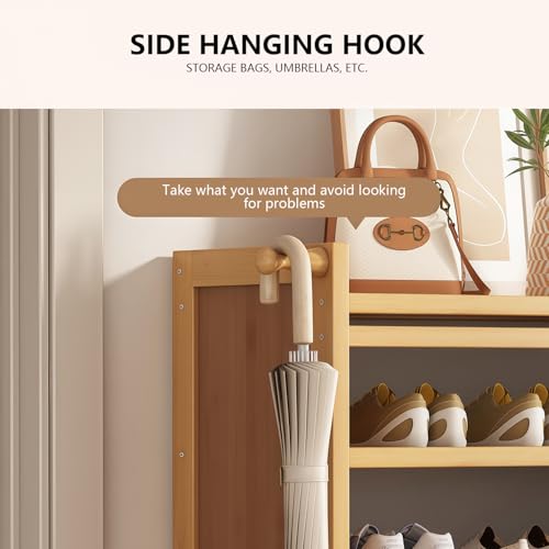 6-Tier Bamboo Shoe Rack with Cover, Free Standing Shoe Racks, Bamboo Wood Shoe Rack for Entryway & Closet, Holds up to 18-24 Pairs of Shoes 38.8" x 10.4" x 37.8" - size: 6-Tier with Cover