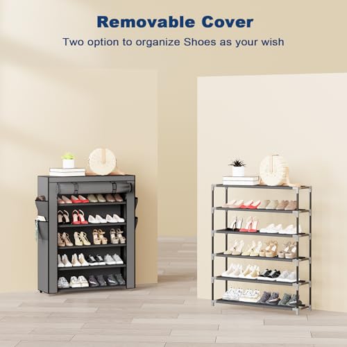 Mavivegue Shoe Rack with Cover, 5 Tier Shoe Organizer for Entryway, Shoe Storage for Front Door Entrance, Closet, Garage, Grey - color: Grey, size: 5-Tier-Large