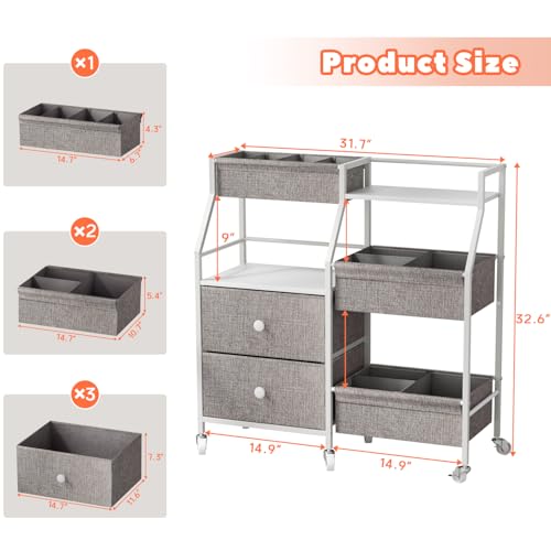 DTK Baby Diaper Caddy Organizer, 3 Tier Rolling Diaper Cart with Dividers and Drawers, Mobile Utility Baby Storage Cart with Wheels, Baby Newborn Essentials for Nursery, Bedroom, Charging Table，Crib