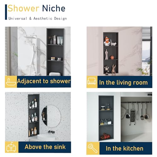 Black Stainless Steel Shower Niche 36" X 12" ，Recessed Shower Shelf for Bathroom Storage，Three-Tier Shelves， Matte Black (Black, 36 * 12 in) - color: Black, size: 36 * 12 in