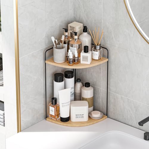 Forest Angle Bathroom Counter Organizer,Countertop Organizer,Vanity Organizers,Bathroom Storage,Bathroom Sink Caddy,Counter Shelf,Corner Counter,Corner Shelves(Black-Burlywood) - color: Black-burlywood 2 Tier