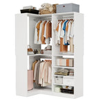 Closet System with 2 Sets, 55" Closet Organizer System with 5 Hanging Rods& Adjustable Shelves,Walk in Closet Corner Free Standing Closet System, Modular Closet System, White