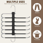 HUITEM 4 Pack 6-Tier Space Saving Pant Hangers, Anti-Slip, Lightweight, Stainless Steel, Black, 6 Pairs Jeans Hangers - color: Black, size: 4 Pack