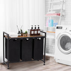 Laundry Hamper with Shelf, Laundry Basket 3 Section, Laundry Sorter, Cloest Storage and Organization, Clothes hamper with Table, for Bathroom, Bedroom, Restroom, Black - size: 33.2 x 13 x 28.4 Inches