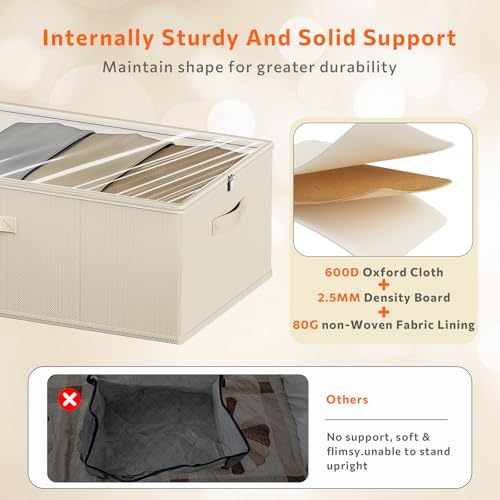 10inch 3 Pack Under Bed Storage Containers, 10 Inch Tall Underbed Clothes Storage Organizer Bin with Clear Window，Foldable Box Basket for Clothes, Closet, Bed Sheets and Blankets Beige - color: Beige