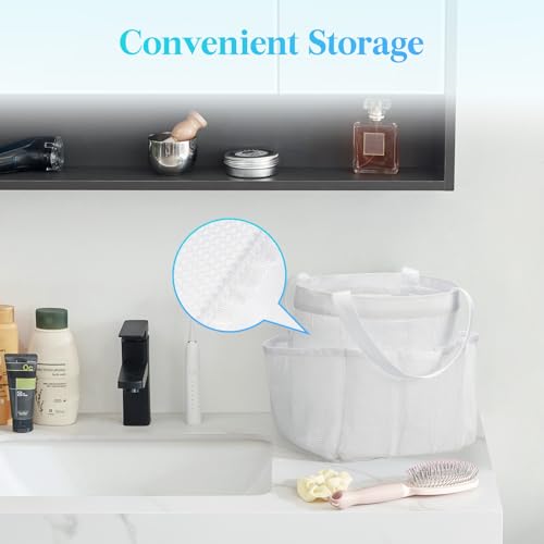 Lifewit Mesh Shower Caddy Portable for College Dorm Room Essentials with 7 Pockets, Freestanding Hanging Organizer Basket, Quick Dry Tote Bag for Camping, Bathroom, Beach, Travel, 1 Pack, White - color: White