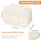 Collapsible Laundry Baskets with 3 Compartment, 150L Tear-proof Pop Up Hamper, Foldable Laundry Basket with Tote Handles, Dirty Clothes Hamper for Laundry, Bedroom, Bathroom, Dorm Beige - style: 3 Compartments- Beige