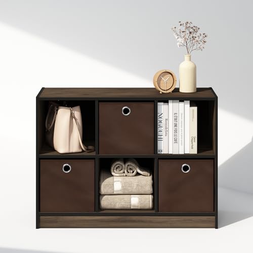 Furinno Cubic Closet Organizers and Storage, 6-Cube Closet Organizer with Bins, Open Shelf Storage, for Wardrobe, Bedroom, Living Room, Columbia Walnut - color: Columbia Walnut/Dark Brown
