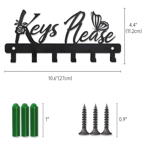 Deveosa Key Hooks Holder for Wall Decorative - Small Blakc Cute Front Door Car Garage Keyholder Entryway Sign House Hanging Key Chain Ring Hangers Stand for Wall Mount Racks - color: Key Please