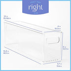 Plastic Food Storage 2 Pack Clear Container Bin with Handles for Organizing Kitchen, Pantry, Refrigerator, Freezer, Pantry, Cabinet, Closet, Bathroom. 14”x4”x5” - size: 14x4x5