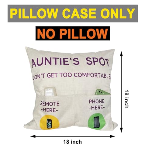 ZUYUROU Auntie Gifts,2-Pocket Auntie’s Spot Throw Pillow Covers 18x18 Inch + Engraved Spoon, Mothers Day Birthday Christmas Thanksgiving Day Gifts for Auntie Aunt - color: Auntie