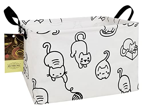 HUNRUNG Rectangle Storage Basket Cute Canvas Organizer Bin for Pet/Children Toys, Books, Clothes Perfect for Rooms/Playroom(REC-Black cat) - color: REC-Black cat