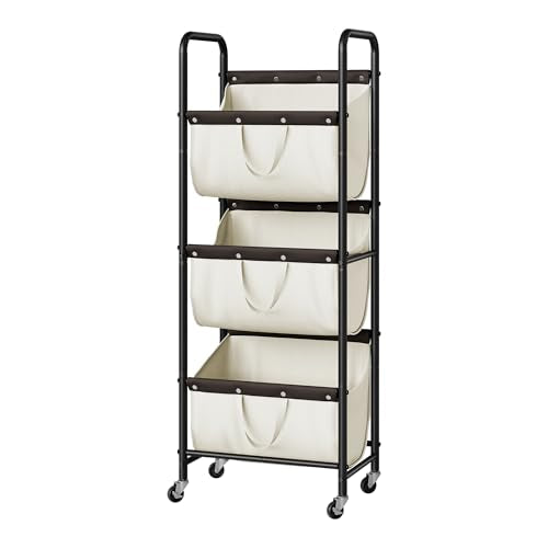 GRANNY SAYS 3 Tier Laundry Sorter, Laundry Basket with Wheels, Laundry Room Organization and Storage, 3 Section Rolling Laundry Cart for Dorm, Bathroom, Bedroom, Closet, Beige - color: Beige