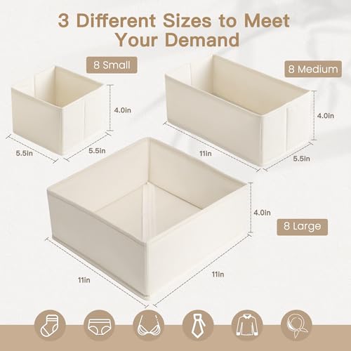 Criusia Drawer Organizer Clothes, 24 Pack Dresser Organizer for Baby Clothes, Underwear, Sock- Foldable Closet Organization and Storage Dividers Bins for Nursery, Bedroom and Dorm (Beige) - color: Beige, size: 24PACK